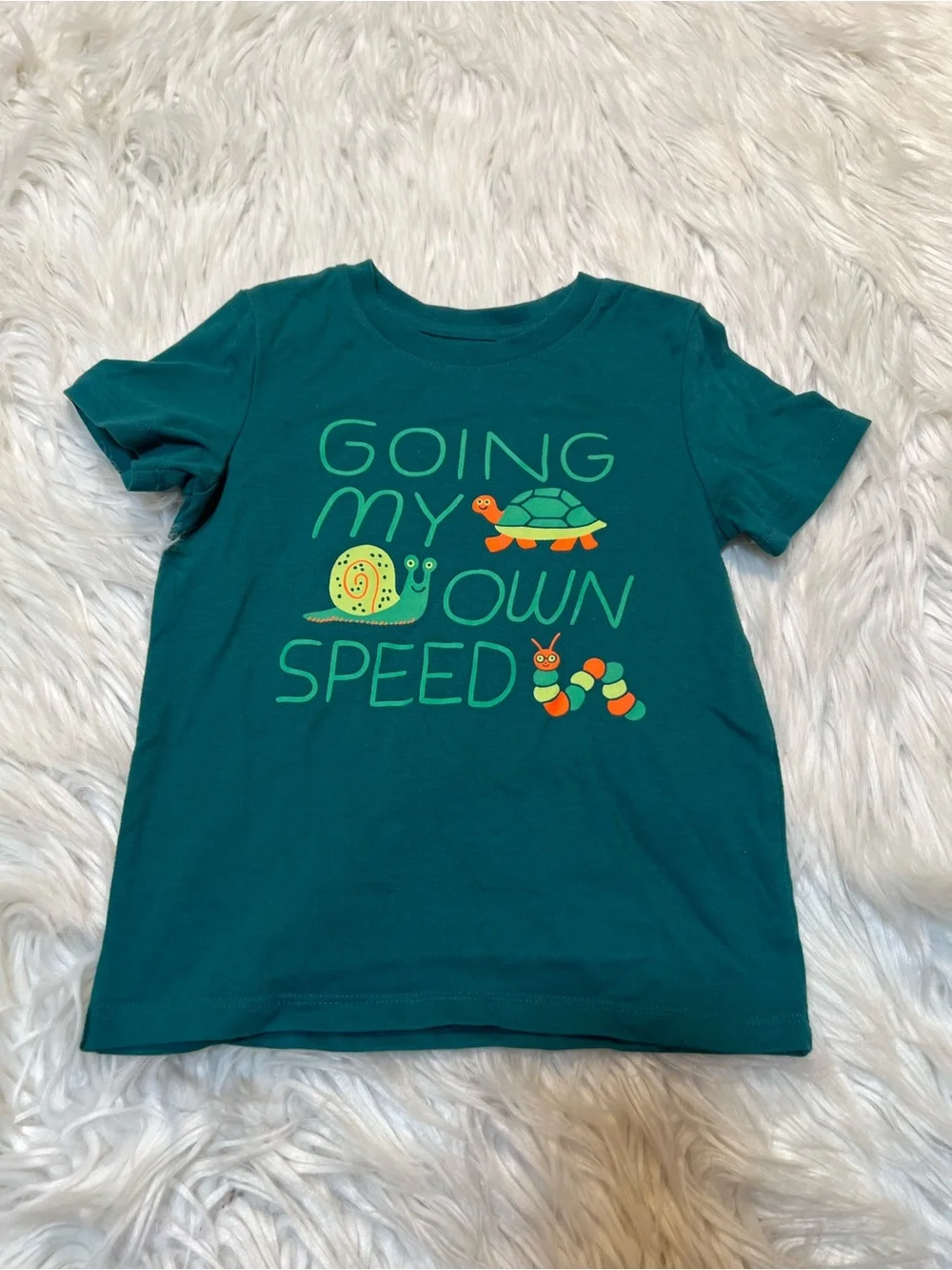 Cat & Jack T-Shirt Green Going My Own Speed Turtle Snail Caterpillar 4T